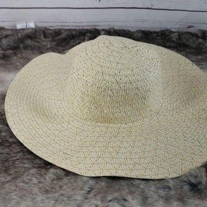 Ladies Floppy Brim Straw brown‎ gold flakes  Sun Hat beach travel